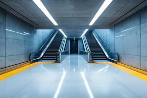 Modern Architecture Two Escalators in a Sleek, Futuristic Underpass. photo