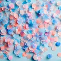 Pastel Colored Circles Scattered on a Light Blue Background. Festive, Bright and Airy Design. photo