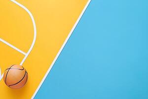 Basketball on a Court Vibrant Yellow and Blue Abstract Background. photo