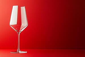 Empty Wine Glass on Red Background Minimalist Photography for Drinks or Lifestyle Projects. photo