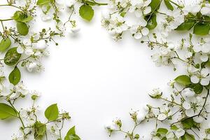 White Blossoms Frame Spring Floral Border with Copy Space. photo