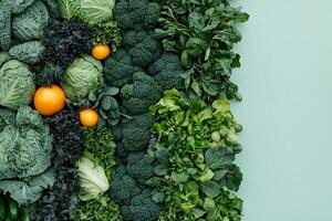 Vibrant Green Vegetables and Citrus Fruits Arranged in a Decorative Pattern. A healthy food image perfect for culinary, health, and lifestyle projects. photo
