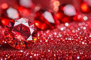 Sparkling Red Gemstone on Glittering Background Luxury and Elegance. photo