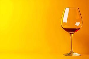 A Glass of Red Wine Against a Vibrant Yellow Background Perfect for Restaurant Menus or Wine-Related Designs. photo