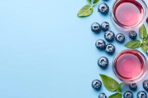 Fresh Blueberries and Their Juice A Refreshing Summer Beverage. photo