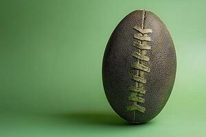 Worn American Football on Green Background A Striking Image for Sports and Game Design. photo