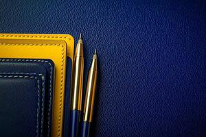 Luxurious Gold Pens and Leather Notebook - Elegant Stationery Set. photo