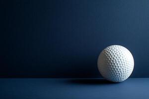 Close-up of a Single Golf Ball Against a Deep Blue Background. A striking image perfect for sports-related projects and design. photo