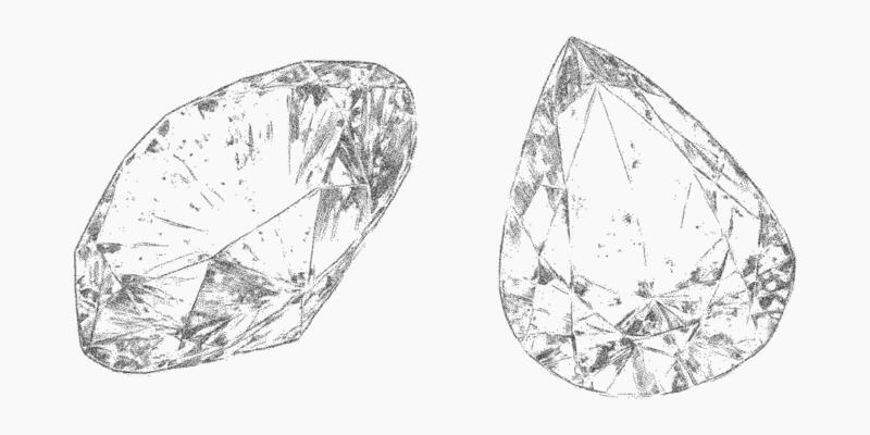 Linear drawing of diamonds. Raw stipple pen drawing, irregular halftone patterns, xerox photocopy grain, threshold details.
