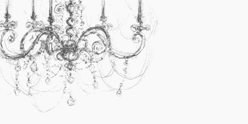 Black and white chandelier, handmade retro stipple art with halftone dots, photocopy grain and sharp threshold, poster.