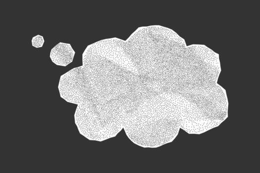 White speech bubble with wrinkled texture on dark background. Jagged notebook edges gritty surface and halftone pattern. vector