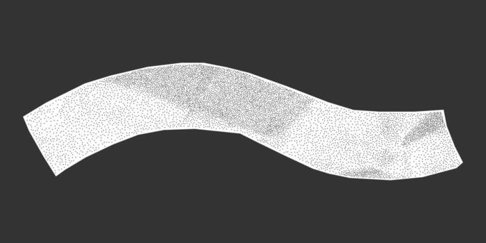 Abstract paper ribbon with jagged torn edges, gritty halftone overlay. Crumpled texture for minimalistic collage and retro banners. vector