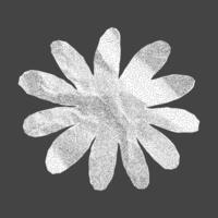 Flower silhouette with jagged torn edges. Crumpled paper texture and dotted gritty halftone, clean minimalistic collage element. vector