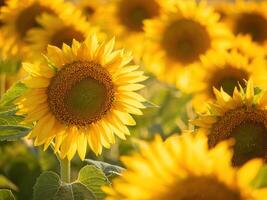 sunflower field under bright summer day sun's rays photo