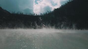 Serene Steaming Lake in Rugged Mountains video
