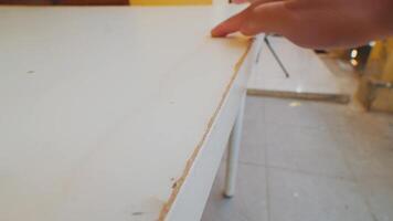 Close-Up of Damaged White Table Edge video