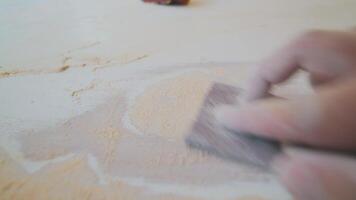 Close-Up of Sanding Dust on Wooden Surface video