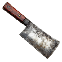 Antique Kitchen Cleaver with Distressed Steel and Wooden Handle Isolated on Transparent Background png