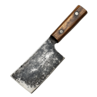 Rustic Butcher Cleaver with Weathered Steel Blade and Wooden Handle Isolated on Transparent Background png