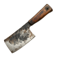 Meat Cleaver with Patina Blade and Wooden Grip Isolated on Transparent Background png