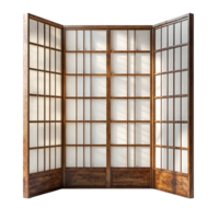Classic Japanese Folding Privacy Screen with Minimalist Design Featuring Wooden Grids and White Panels on Transparent Background png