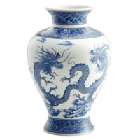 Classic Oriental Ceramic Vase Featuring Intricate Blue Dragon Design Isolated on Transparent Background png