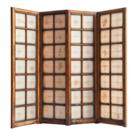 Rustic Japanese Shoji Room Divider with Wooden Frames and Textured Rice Paper on Transparent Background png
