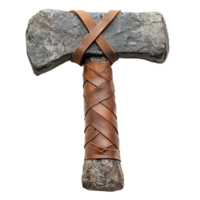 Historical Stone War Hammer with Rough Rock Head and Leather-Bound Handle Isolated on Transparent Background png