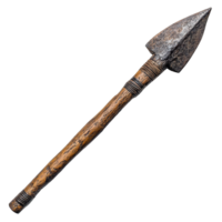 Tribal Spear with Forged Iron Blade and Natural Wooden Handle Isolated on Transparent Background png