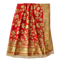 Red and Gold Traditional Sarong with Elaborate Gold Embroidery on Transparent Background png