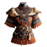 Tribal Dresses Featuring Beadwork, Animal Skins, and Cultural Patterns Isolated on Transparent Background png
