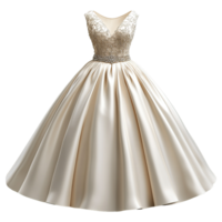 Formal Ivory Ball Gown Wedding Dress with Detailed Embroidery on Bodice, Crystal Waistline Accent, and Structured Full Skirt on Transparent Background png