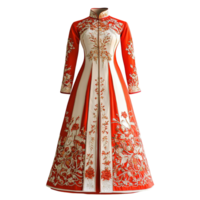 Traditional Ao Dai Outfit for Brides with Ornate Floral Patterns Isolated on Transparent Background png
