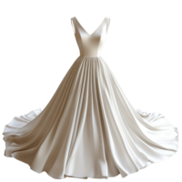 Satin Wedding Dress in Minimalist Style with Elegant Train and V-Shaped Neckline Isolated on Transparent Background png