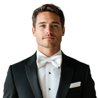 Formal Portrait of a Handsome Man in Tailored Black Tuxedo and Crisp White Shirt on Transparent Background png