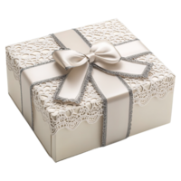 Gift Box with Ornate Lace Covers and Ribbon Ties Isolated on Transparent Background png