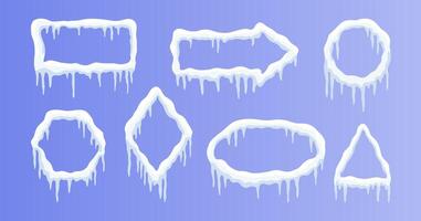 Set of advertising banners featuring snow ice cap designs in various shapes like rectangular, square, oval, arrow and round. vector