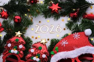 Abstract background of Christmas attributes with the year number 2026. photo