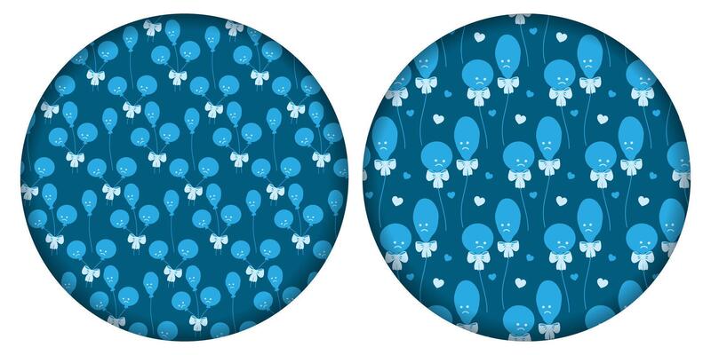 Deflated and circle balloons with Tied Bow and Hearts. Seamless Pattern on Circle Paper Cut Backdrop. Isolates Illustration Blue Monday Greeting Themes Cards Party Invite, poster, Banner