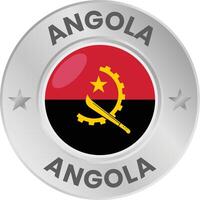 Angola flag in silver colored medal. National flag in metal circle emblem. vector