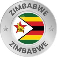 Zimbabwe flag in silver colored medal. National flag in metal circle emblem. vector