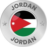 Jordan flag in silver colored medal. National flag in metal circle emblem. vector