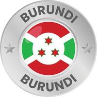 Burundi flag in silver colored medal. National flag in metal circle emblem. vector
