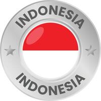 Indonesia flag in silver colored medal. National flag in metal circle emblem. vector