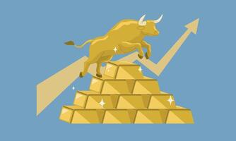 Gold growth, Bull market of gold investment, The profit of an investment increases or soars rapidly, Investment concept, Flat design illustration. vector