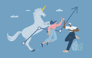 Unicorn with people illustrating business growth vector
