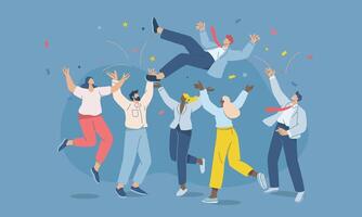 Team celebrating success with confetti vector
