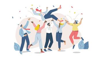 Group celebrating success in the workplace vector