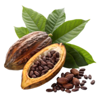 Fresh Cocoa Pods with Beans and Leaves , Cocoa Harvesting, Chocolate Ingredient, Natural Food Source Transparent Background png