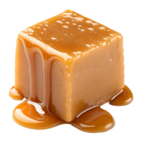 Delicious Caramel Cube with Dripping Sauce , Sweet Treat, Dessert Indulgence, Gourmet Candy, Isolated Transparent Background png